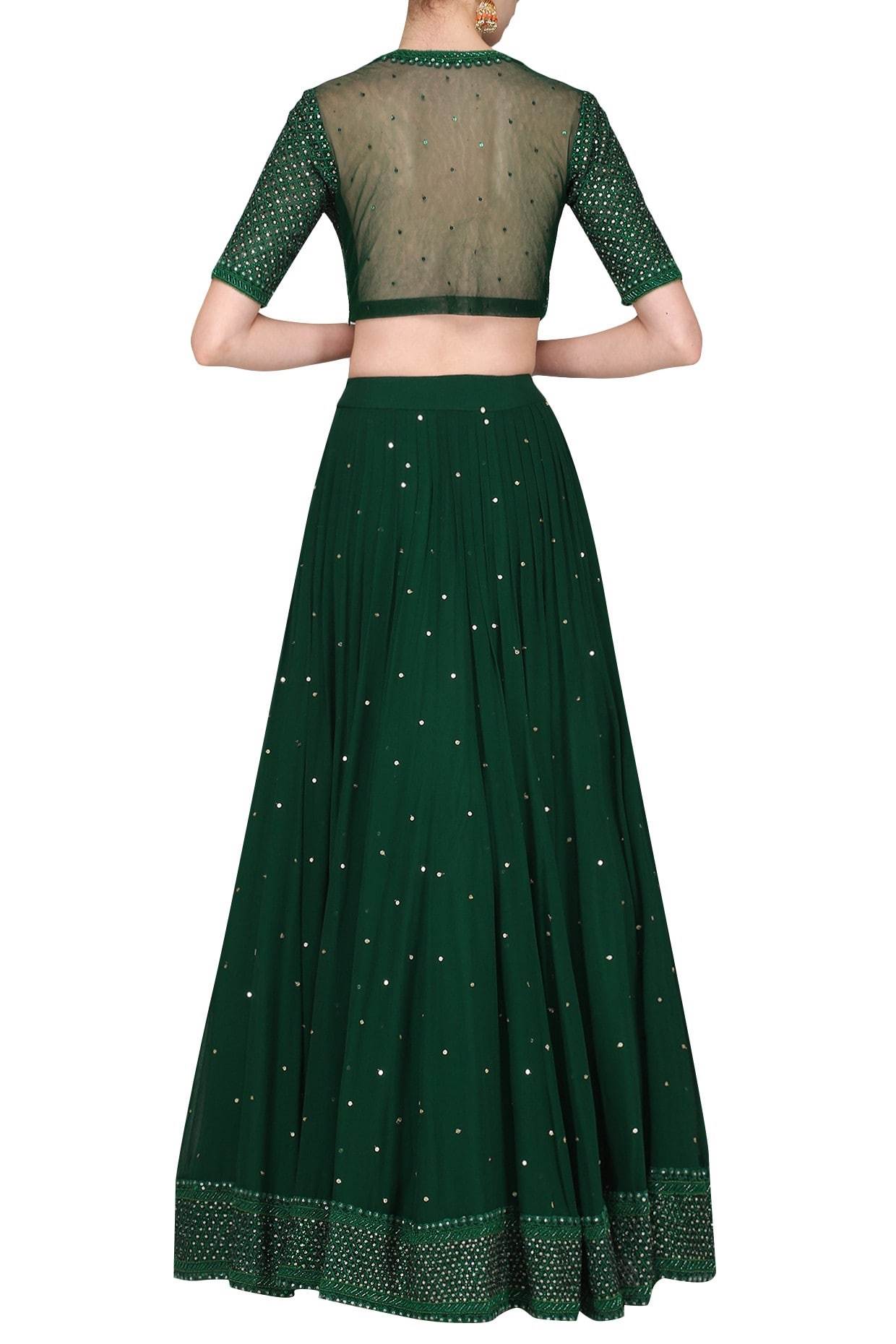 Dark Green Embroidered  Lehenga Set