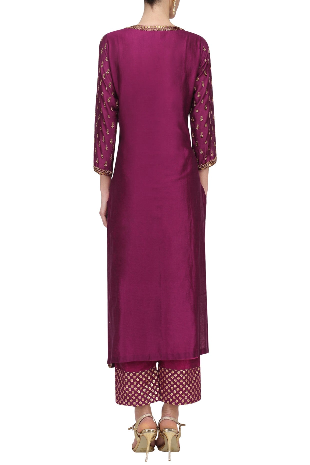 Wine Chandari Kurta Set