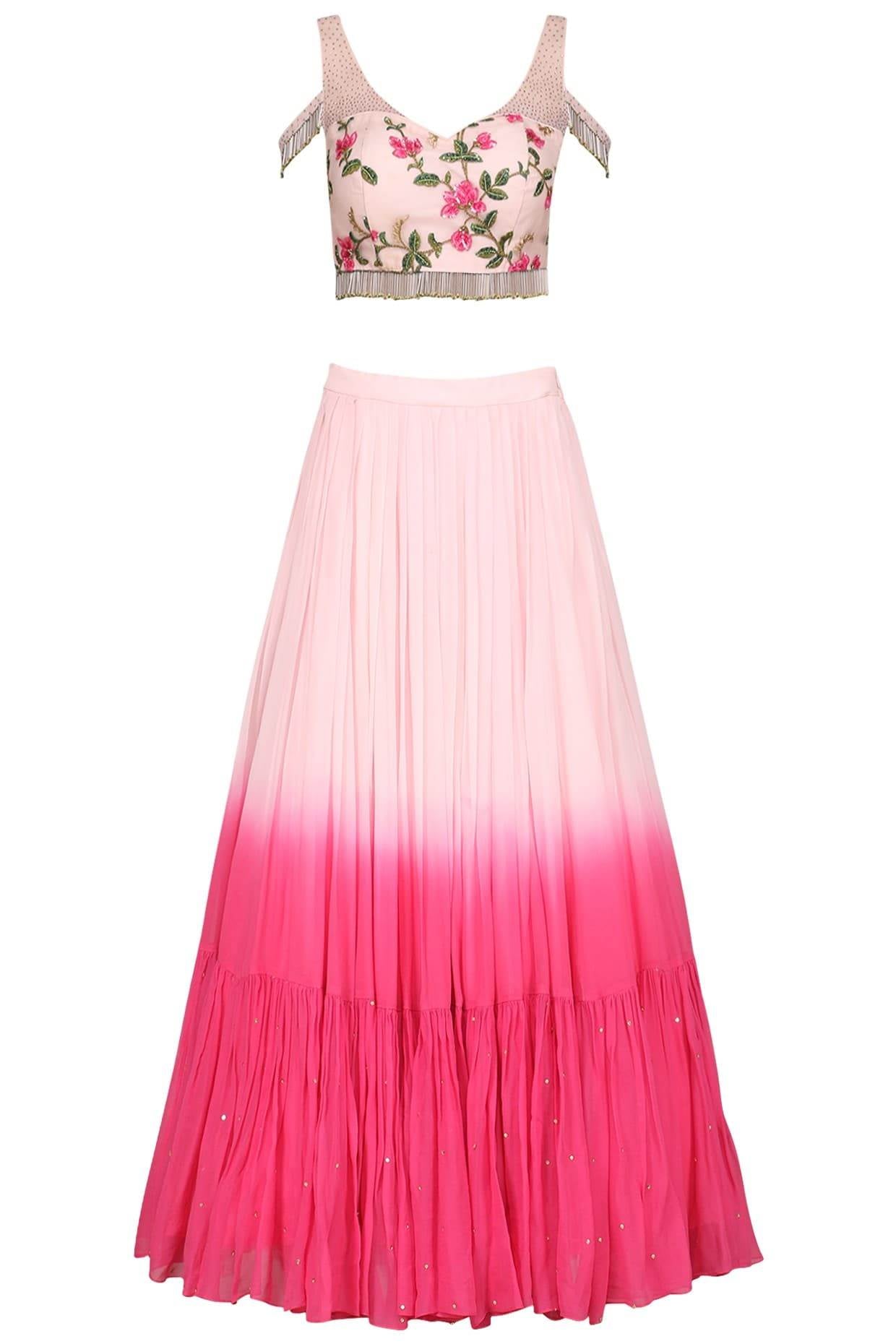 Pink Embroidered Bustier With Pink Lehenga