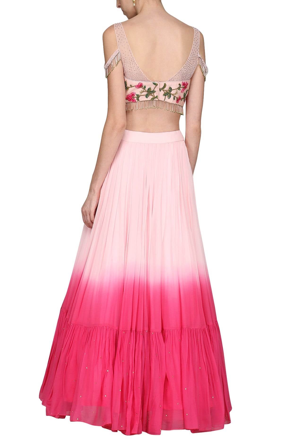 Pink Embroidered Bustier With Pink Lehenga