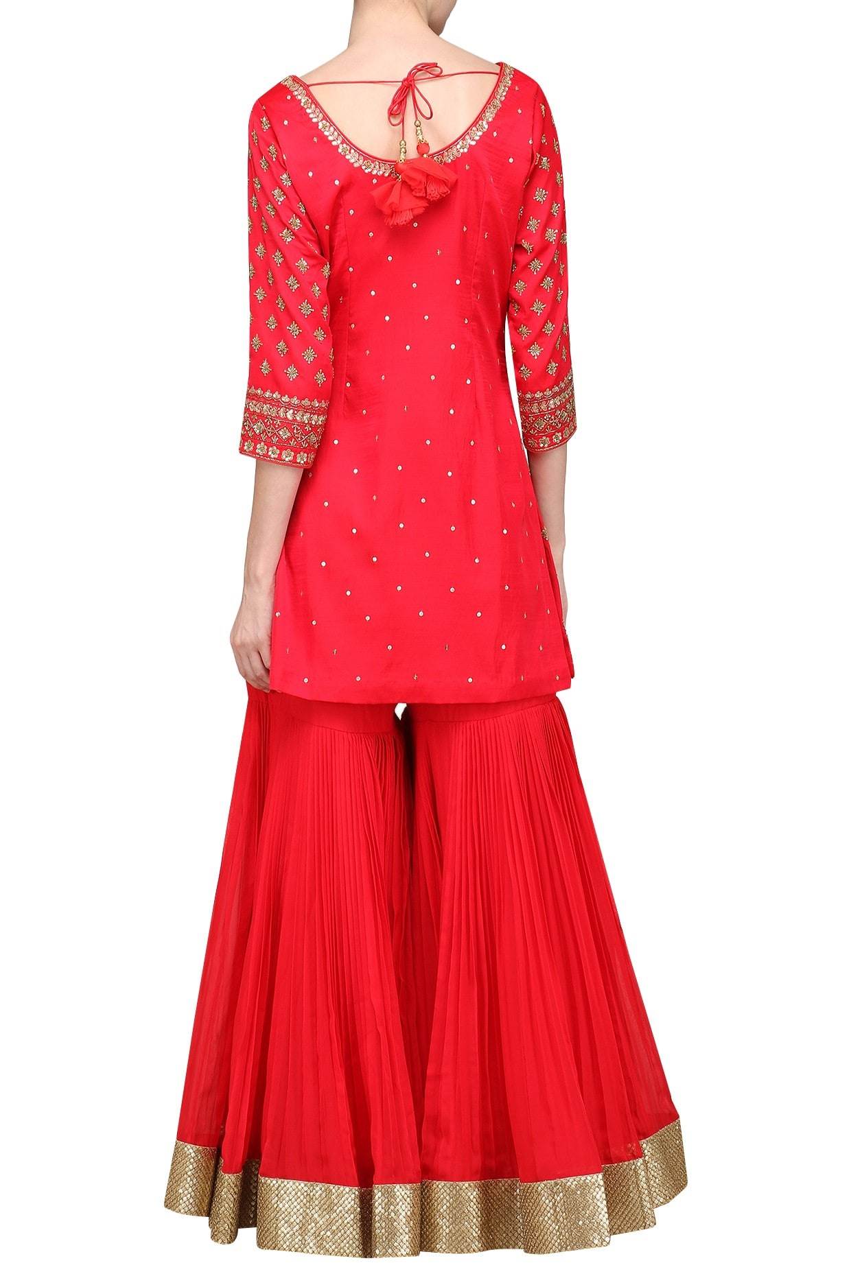 Coral Peach Kurta With  Gharara and Dupatta Set