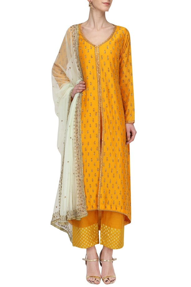 Mustard Chandari Kurta Set