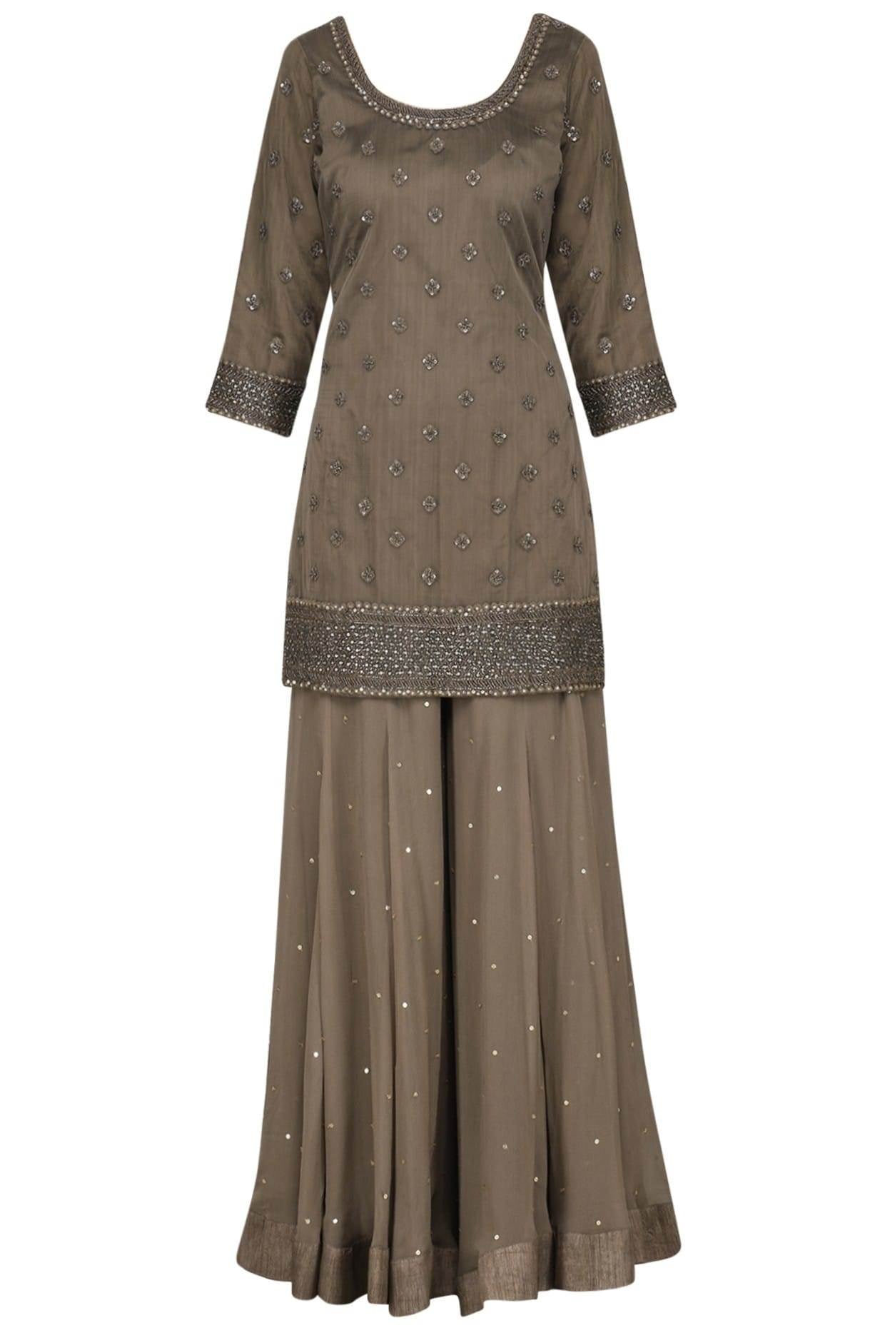 Brown Kurta With Gharara &amp; Dupatta Set