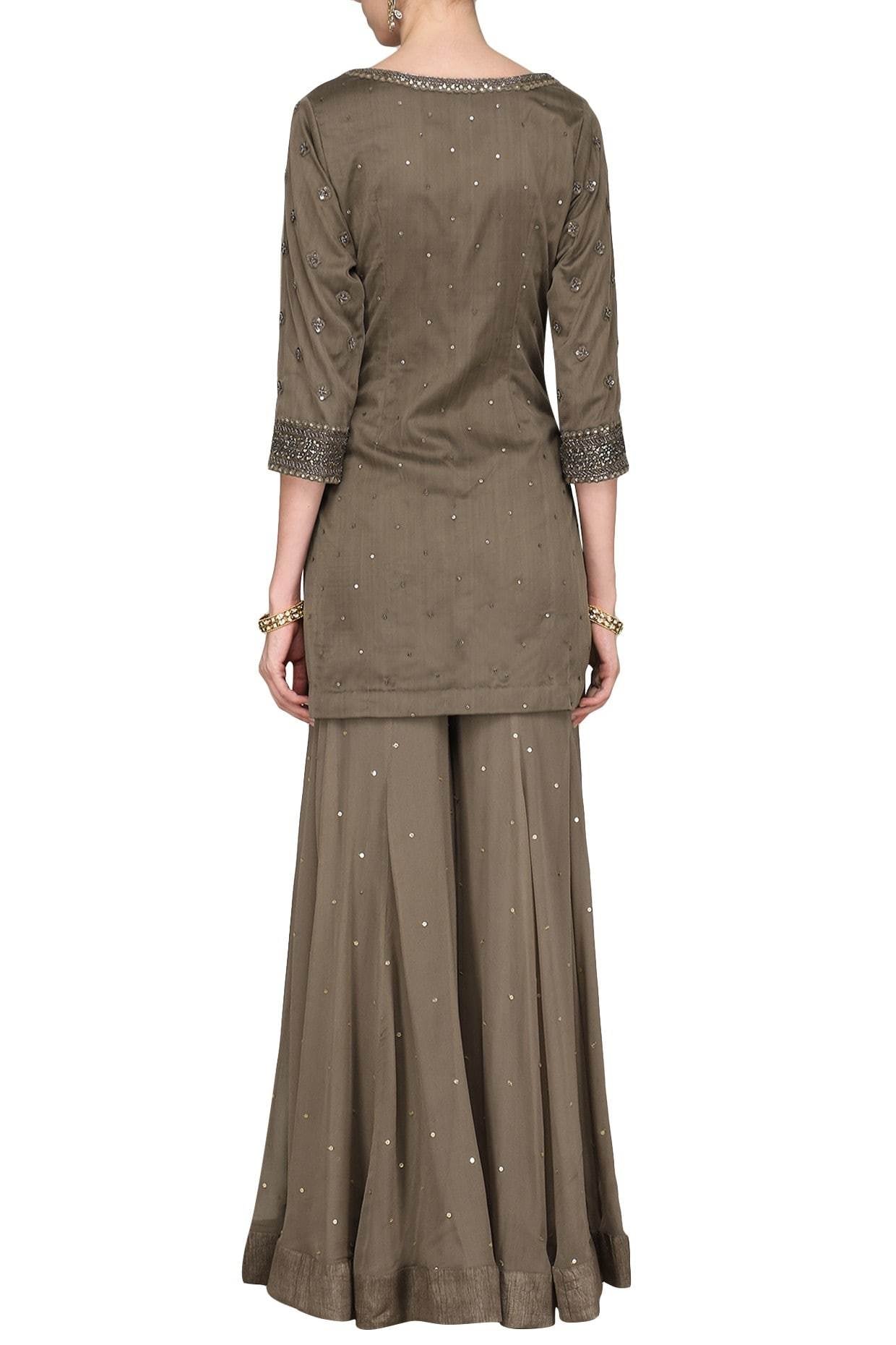 Brown Kurta With Gharara &amp; Dupatta Set