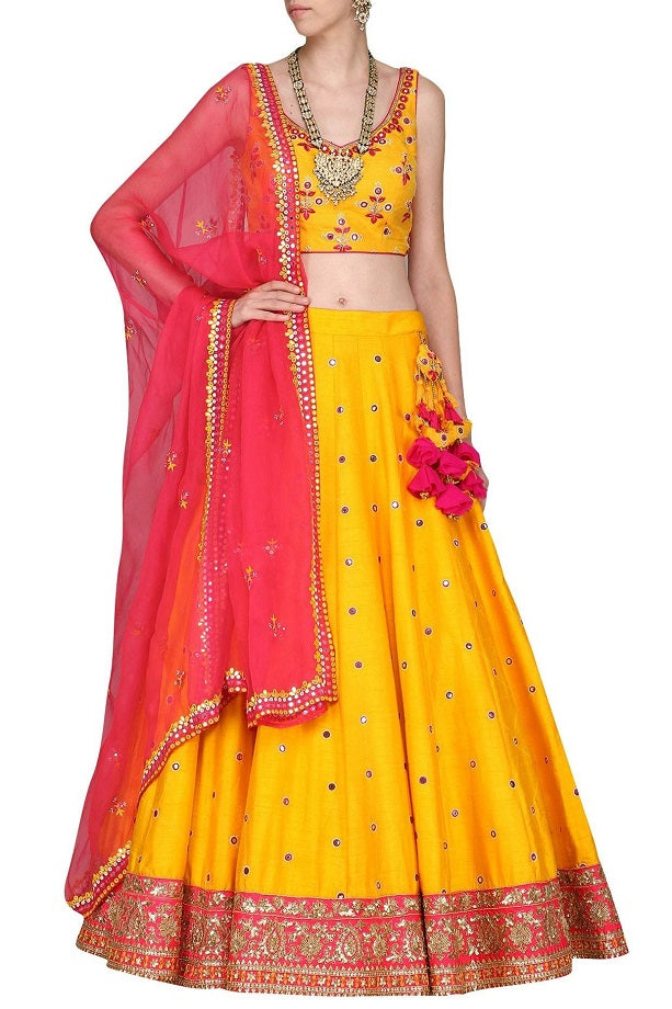 Yellow Mirror Lehenga Set