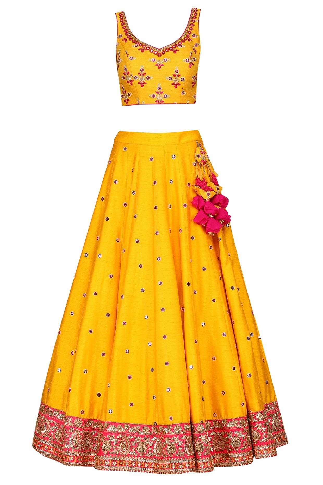 Yellow Mirror Lehenga Set