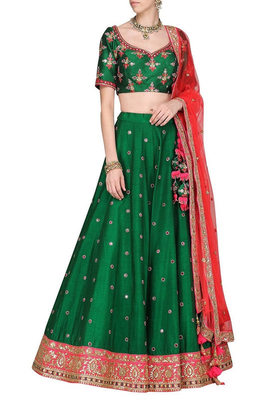 Green Mirror Lehenga Set