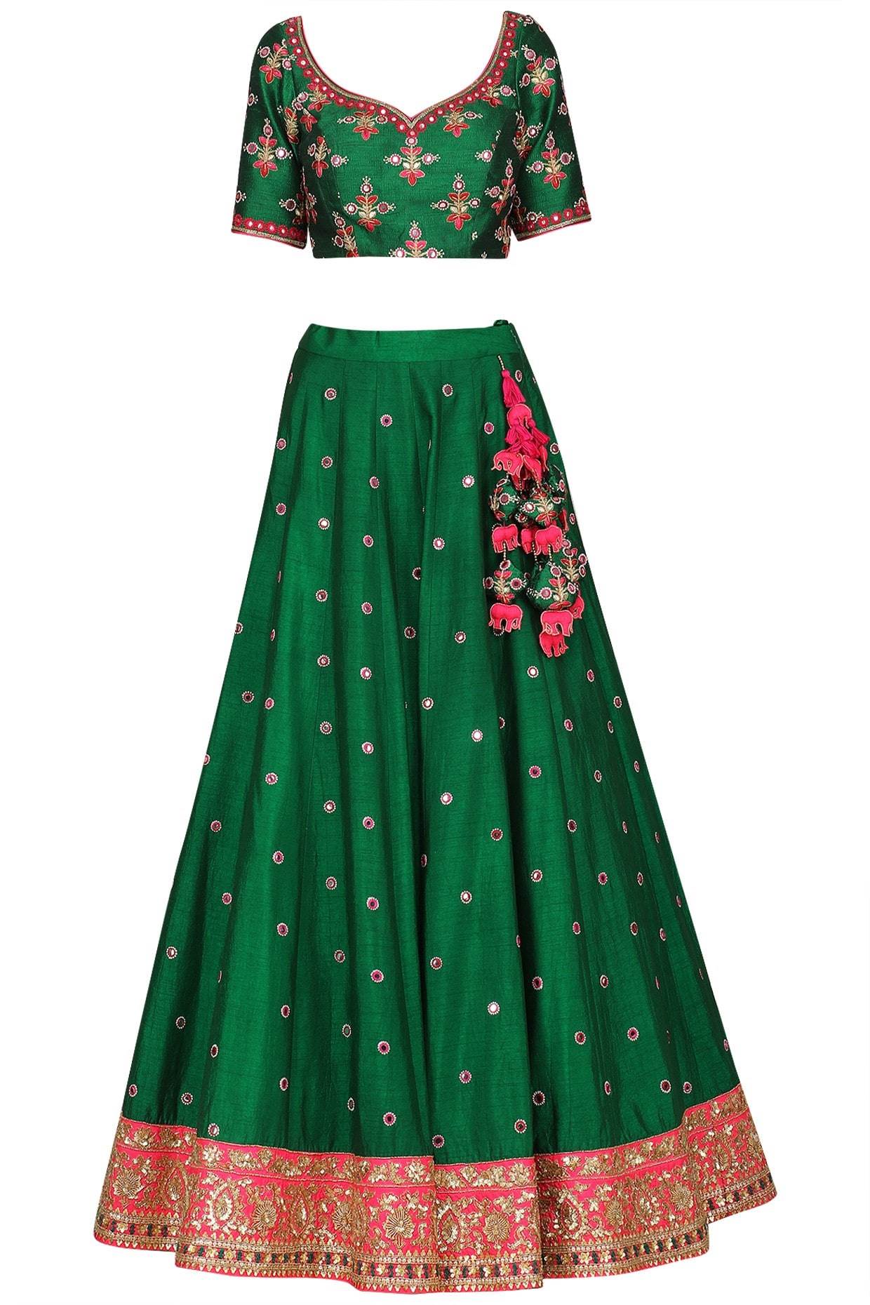 Green Mirror Lehenga Set