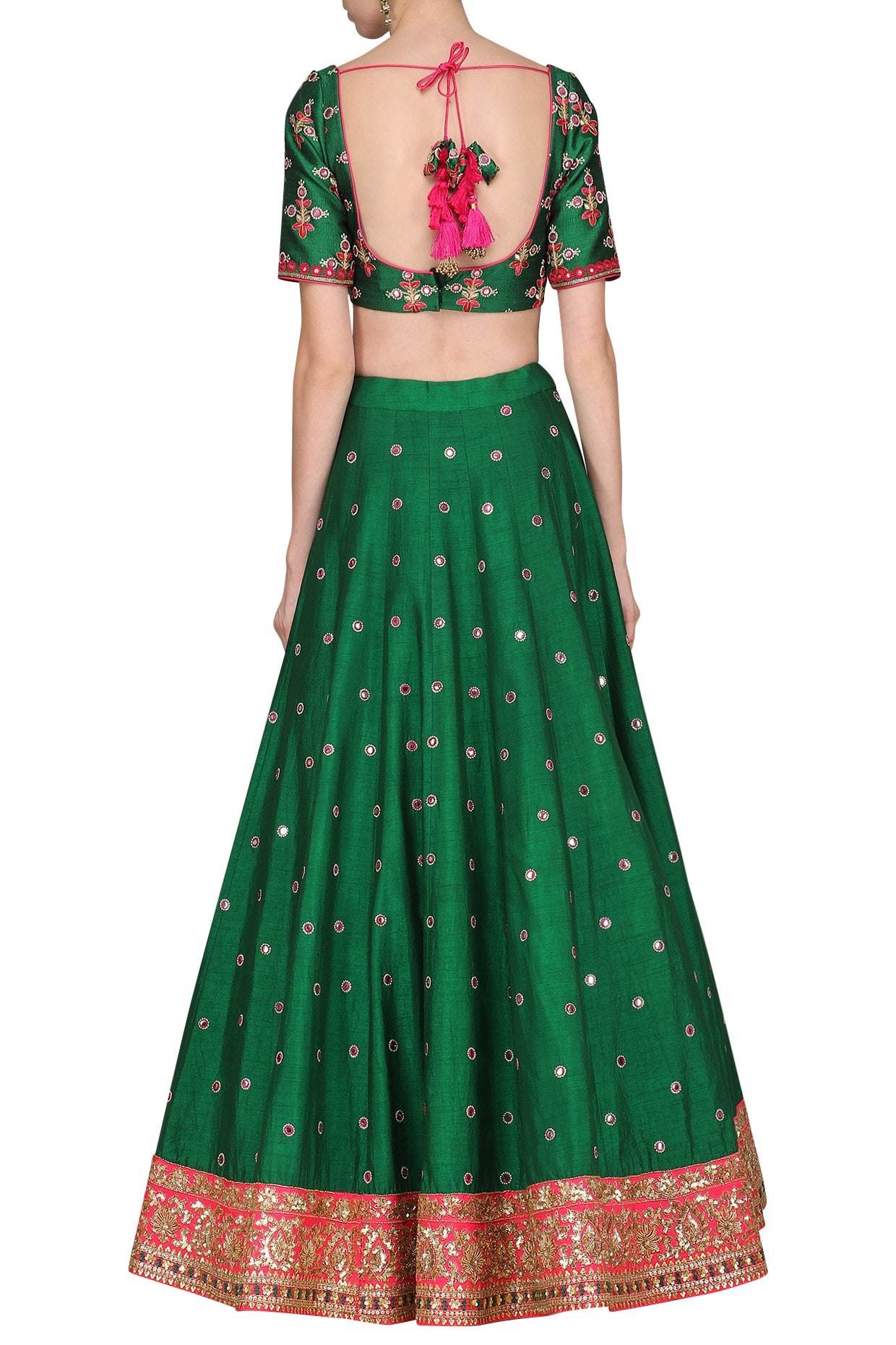 Green Mirror Lehenga Set