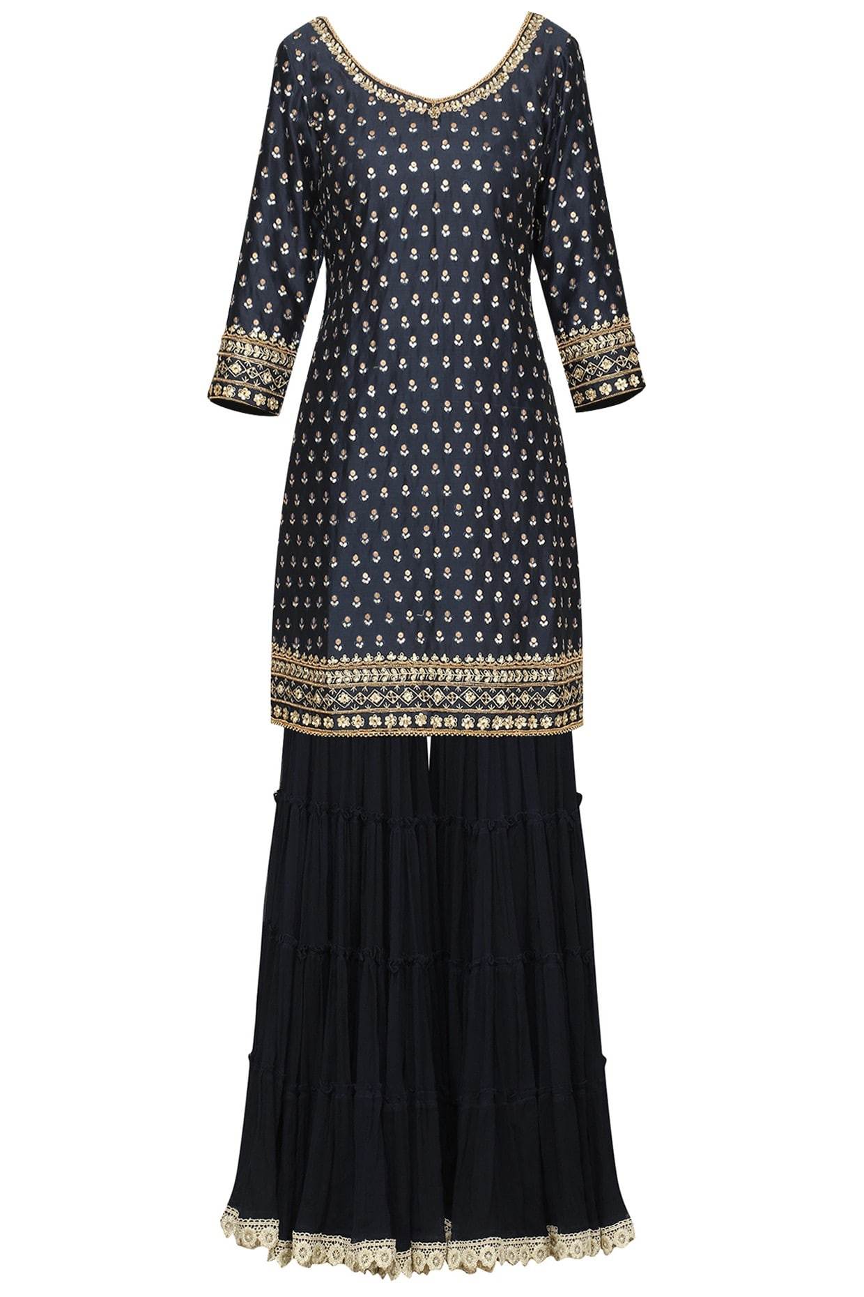 Blue Kurta With Gharara &amp; Dupatta set