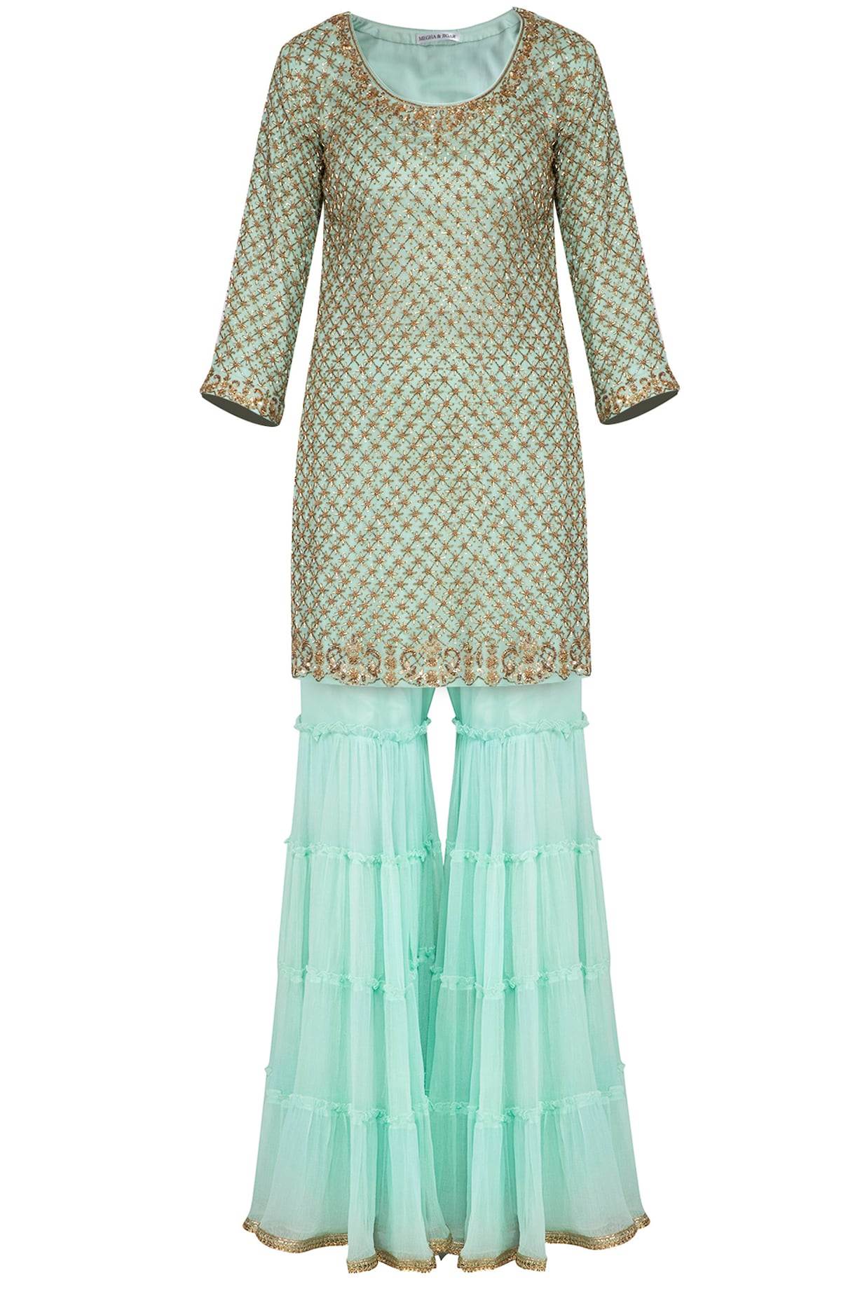 Sea Green Embroidered Gharara Set