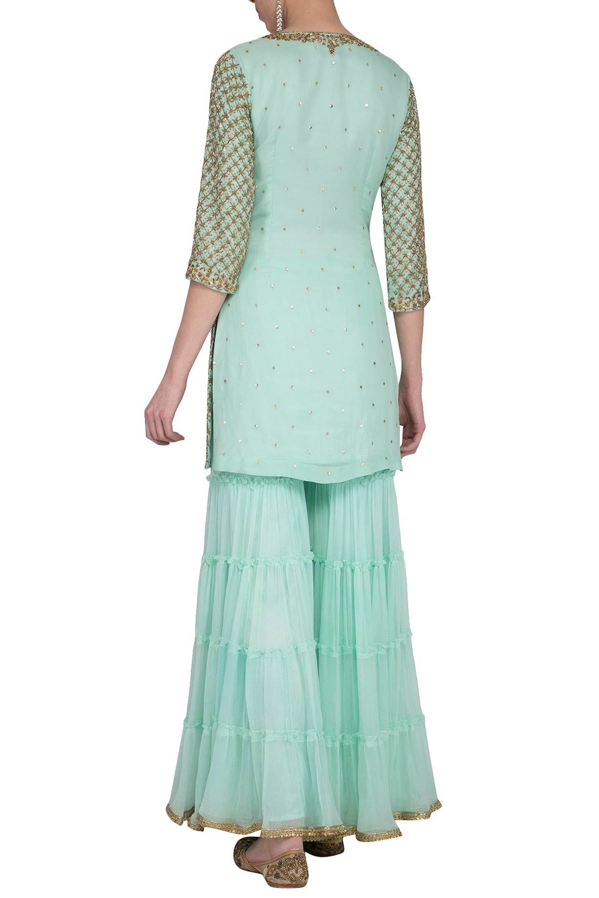 Sea Green Embroidered Gharara Set