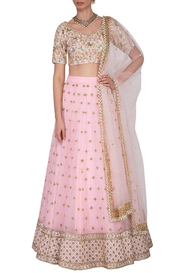 Baby Pink Embroidered Lehenga Set