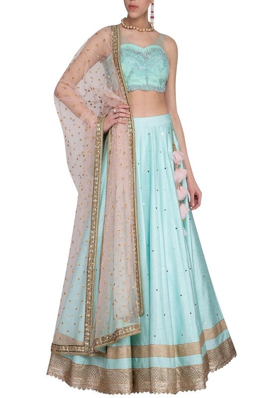 Aqua Pink Lehenga Set