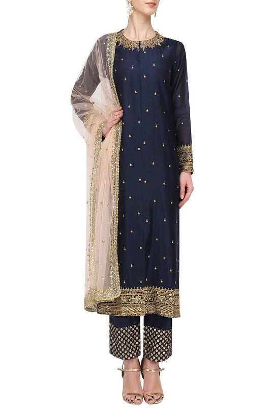 Navy blue chandari kurta set