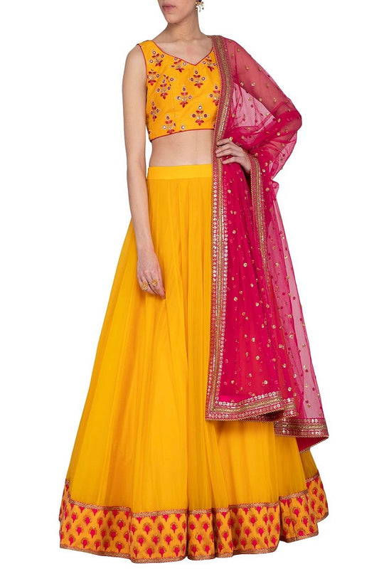 Yellow Georgette Lehenga