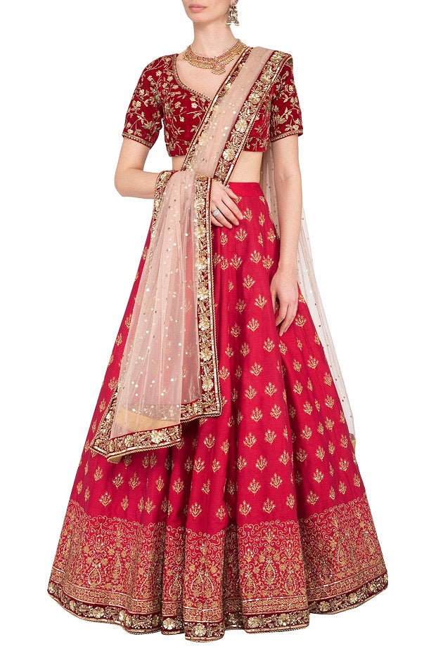 Maroon Embroidered Lehenga Set