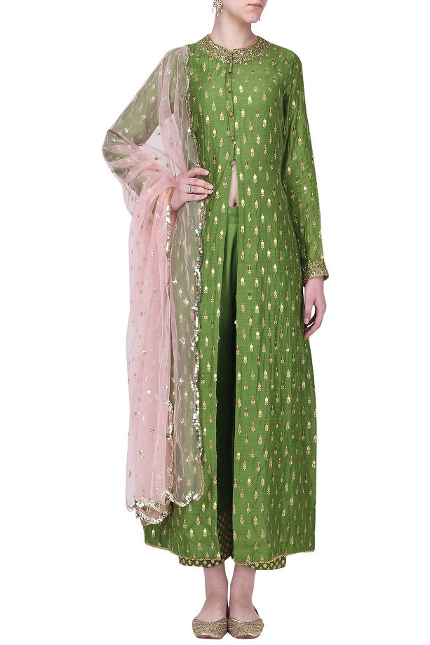 Mehandi green sequins cotton set