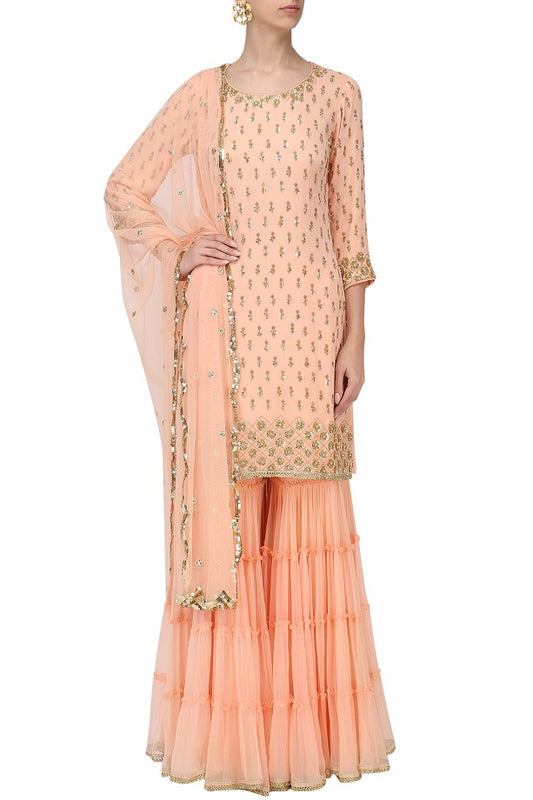 Peach Kurta Peach Gharara Set