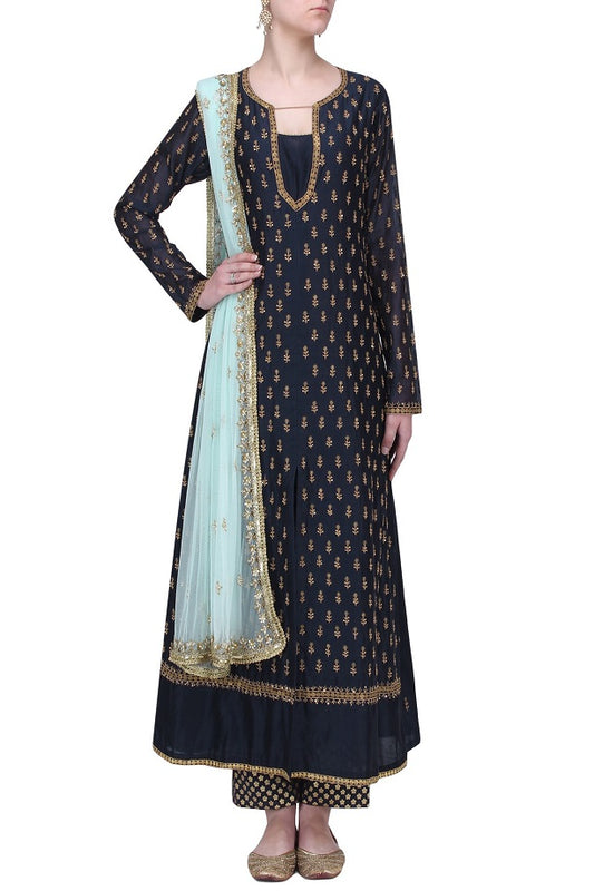 Navy blue sequins chandari set