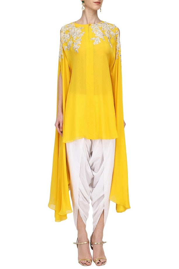 Mustard tunic with Off white Dhoti pants