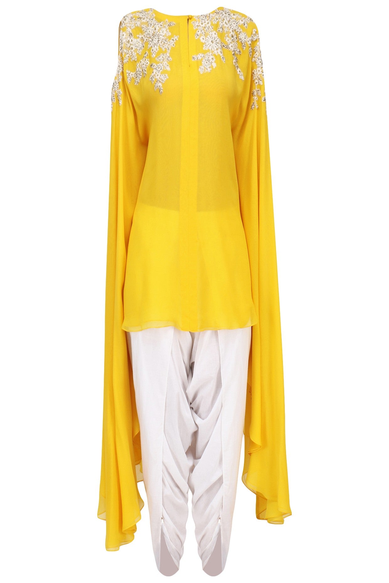 Mustard tunic with Off white Dhoti pants