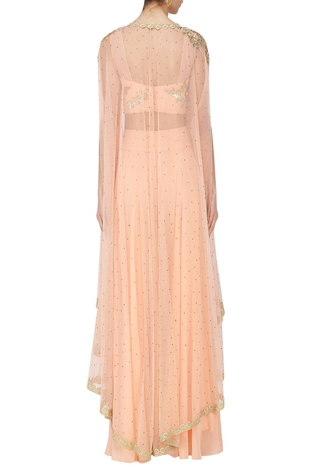 Peach Bustier Peach Cape Peach Sharara Set