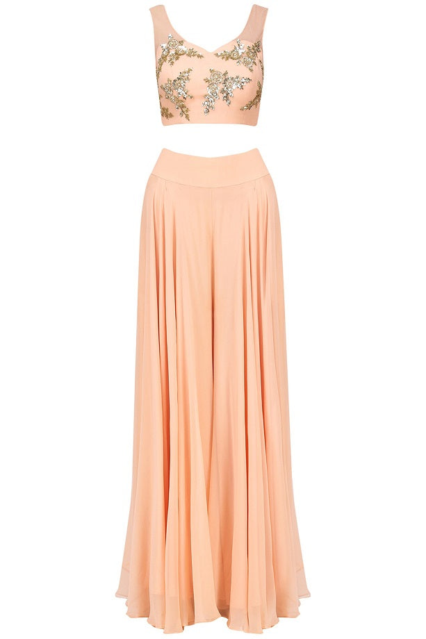 Peach Bustier Peach Cape Peach Sharara Set