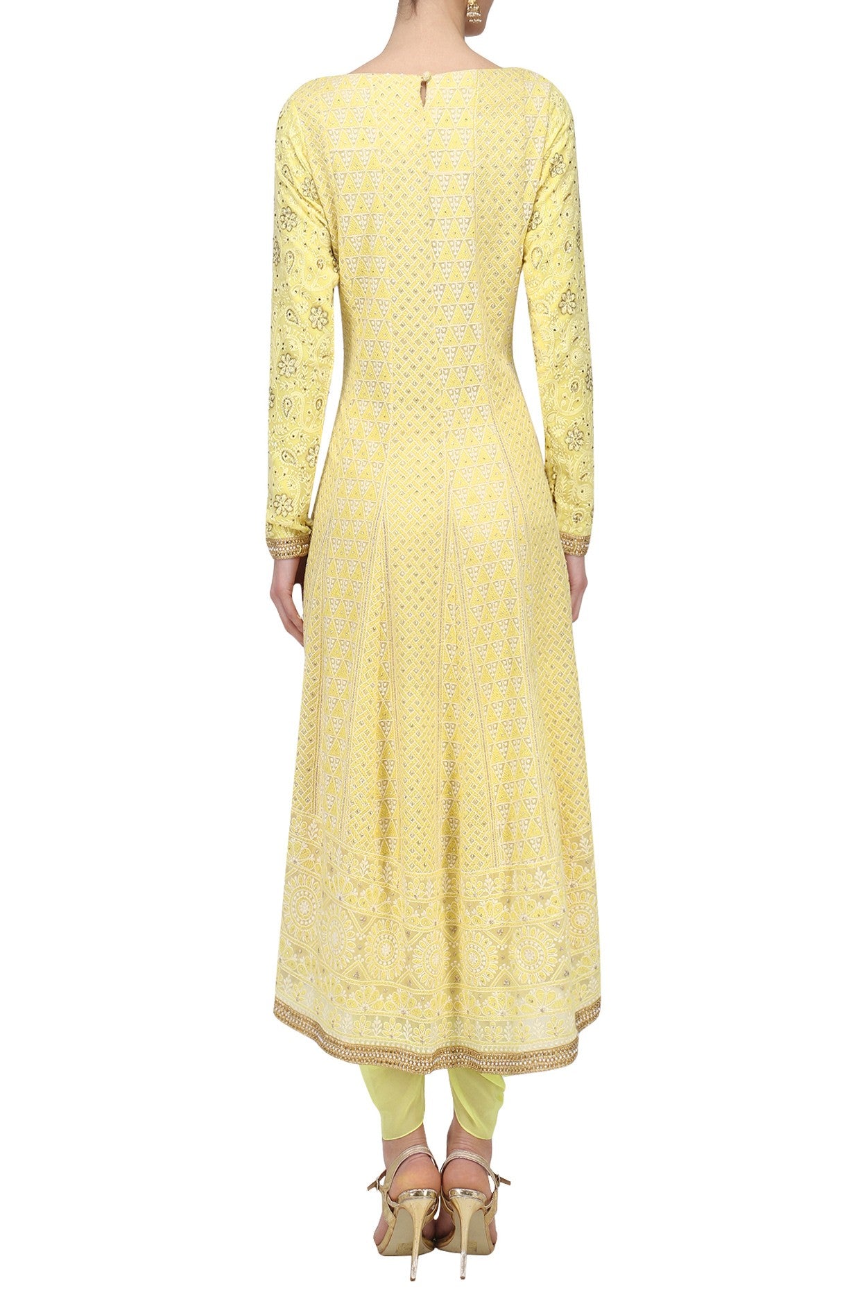 Lemon yellow Lakhnavi dhoti Set