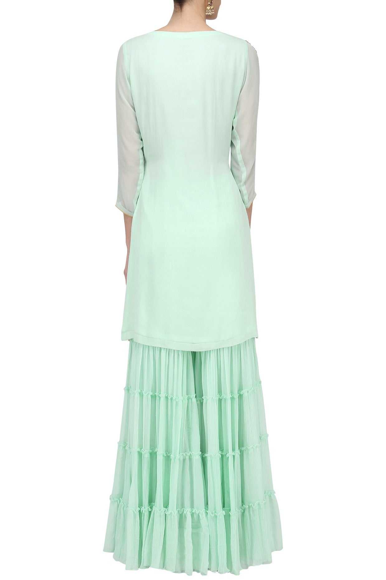 Aqua Kurta Frill Gharara Set