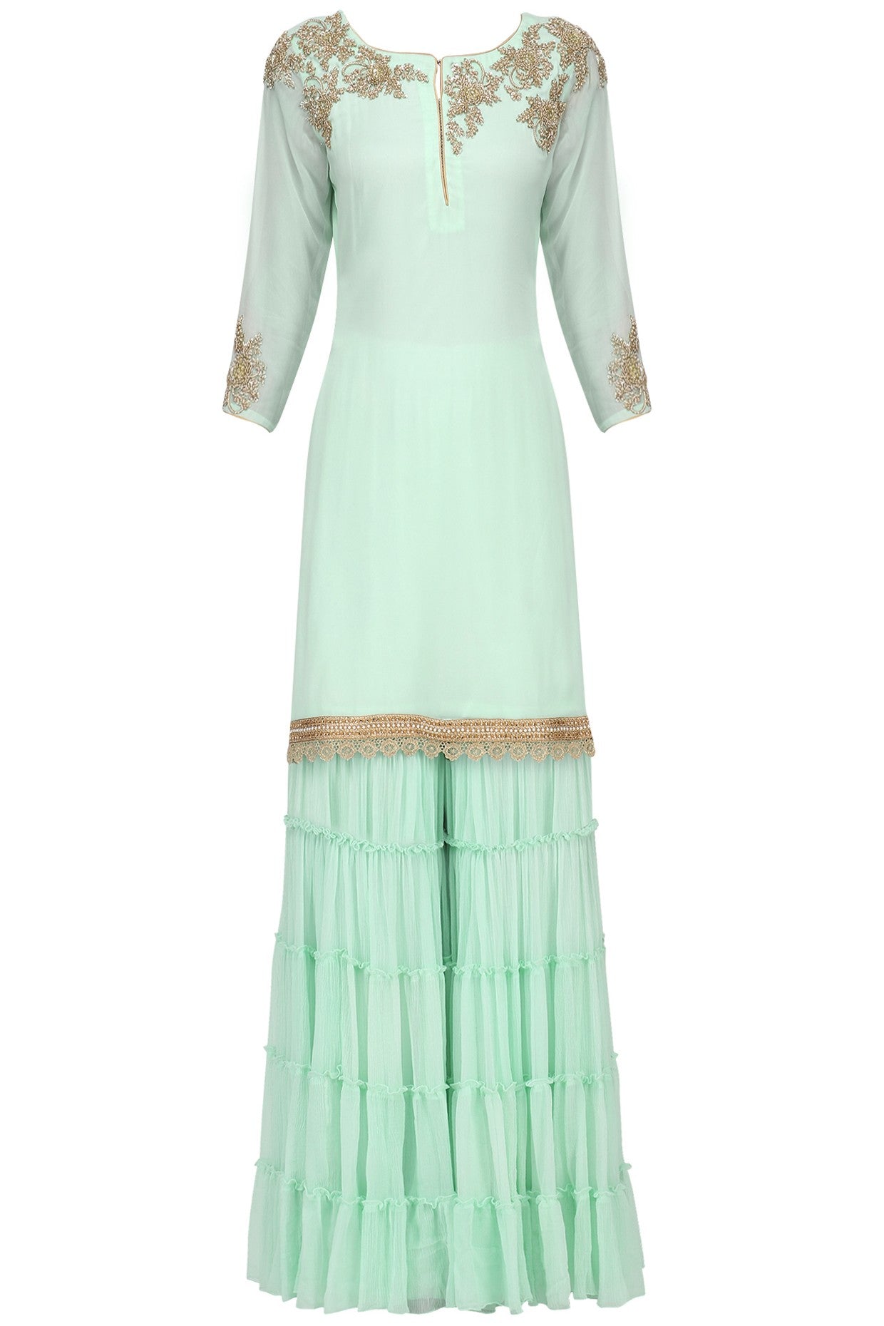 Aqua Kurta Frill Gharara Set