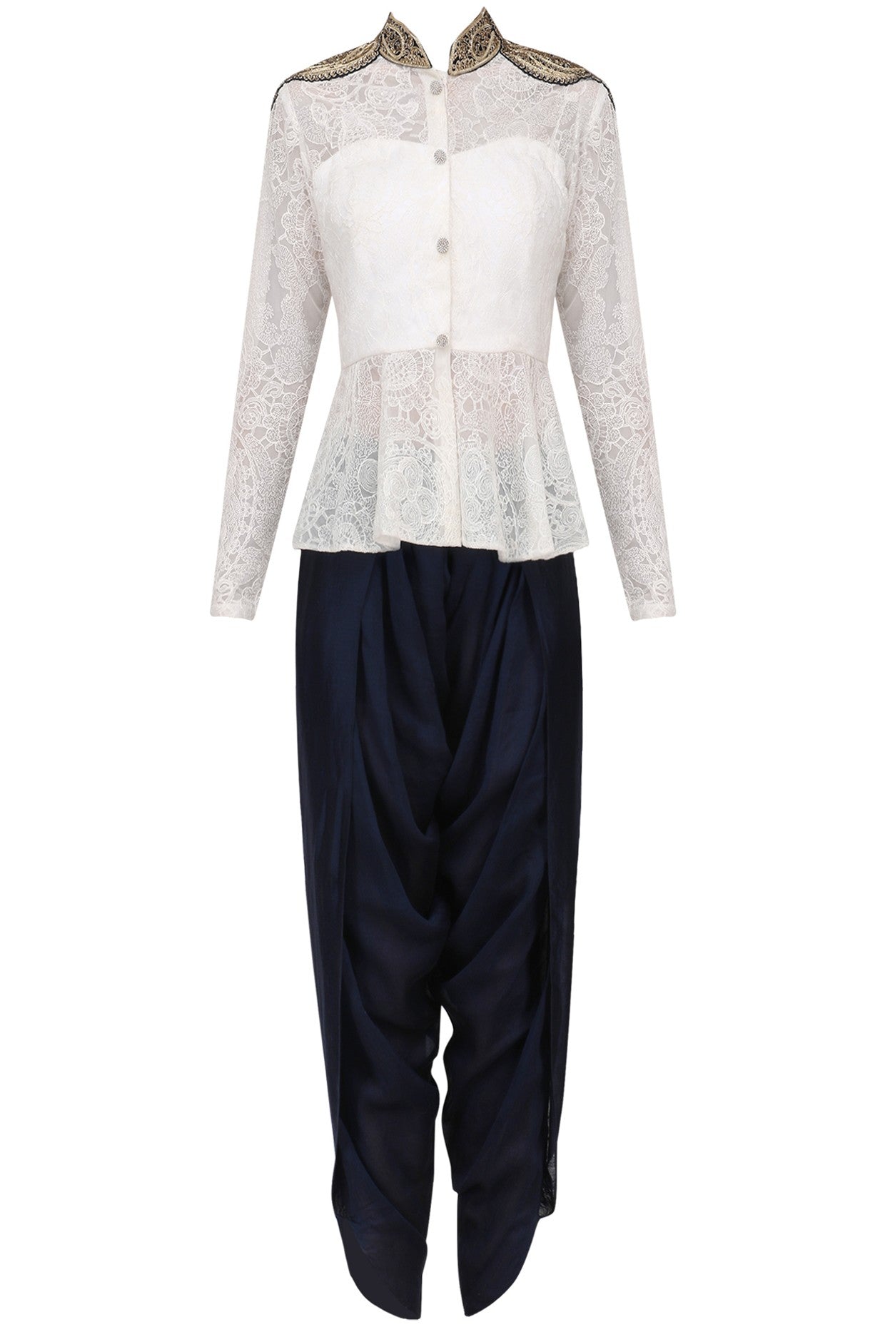 White Peplum with navy dhoti