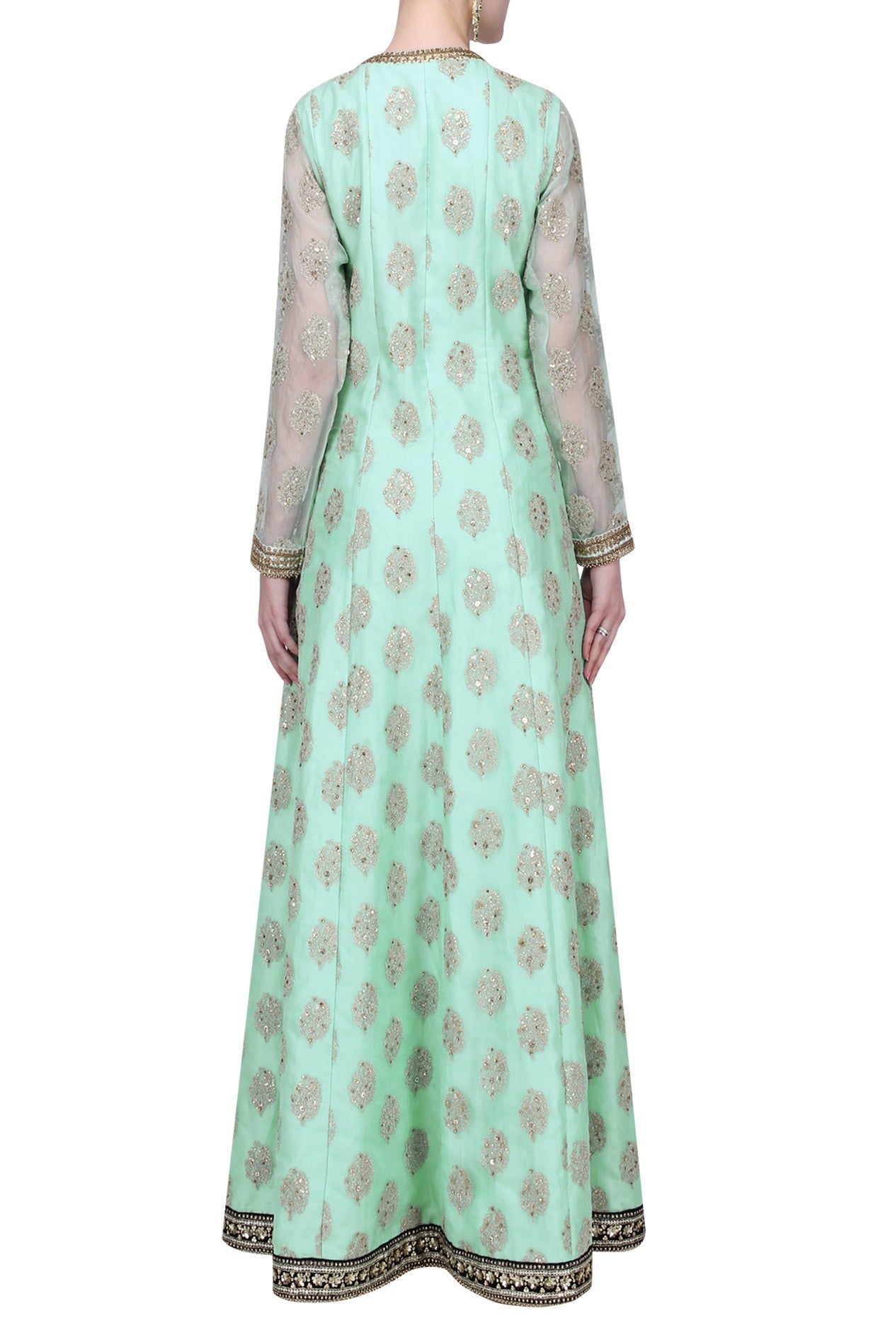 Aqua organza Anarkali and pant with dupatta