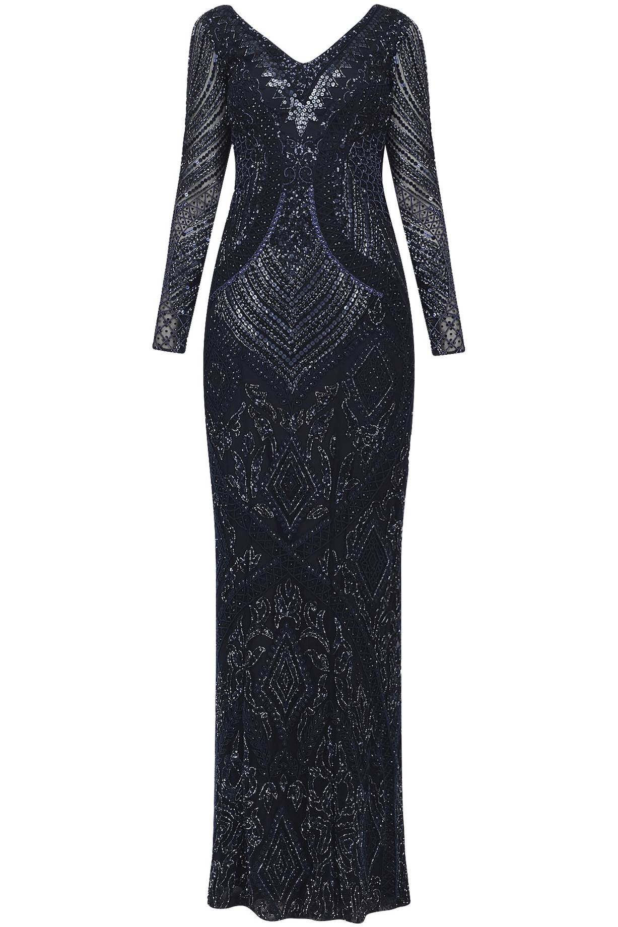 Navy Blue Embroidered Straight gown