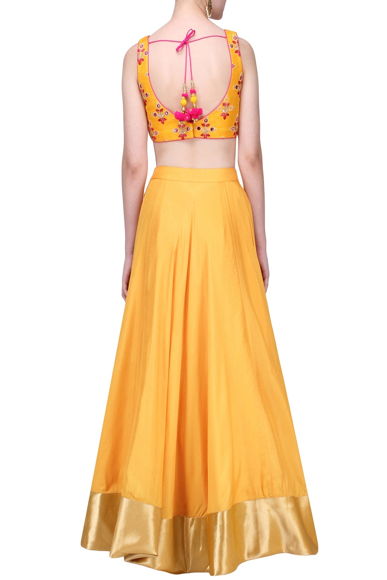 Mustard Blouse Mustard Lehenga Pink Dupatta