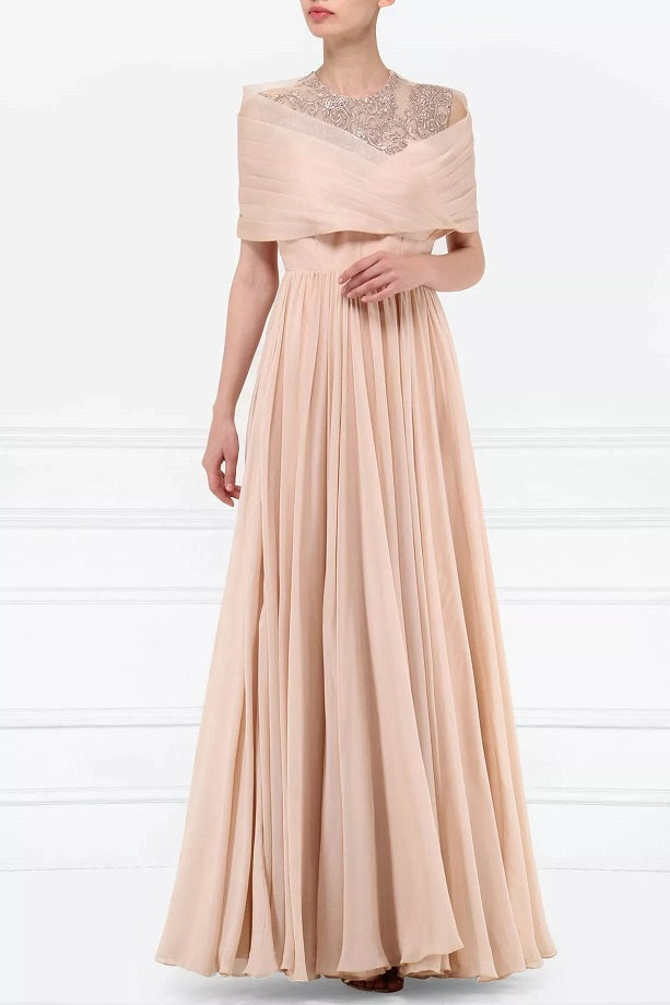 Mauve Gown organza cape