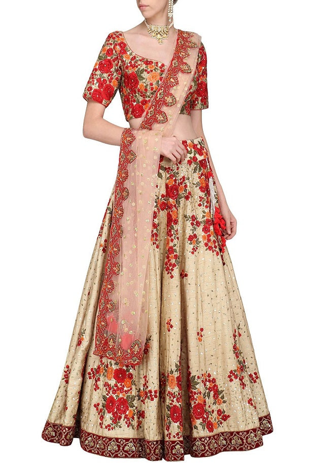 Maroon Floral Lehenga