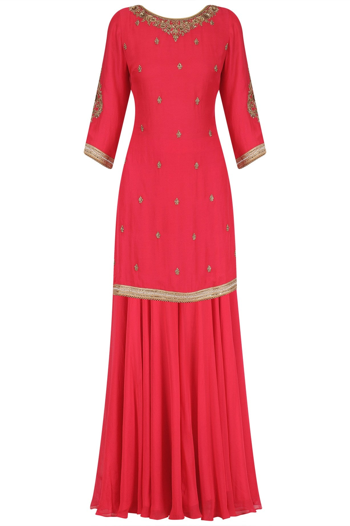 Coral Flowy Sharara Set With Dupatta