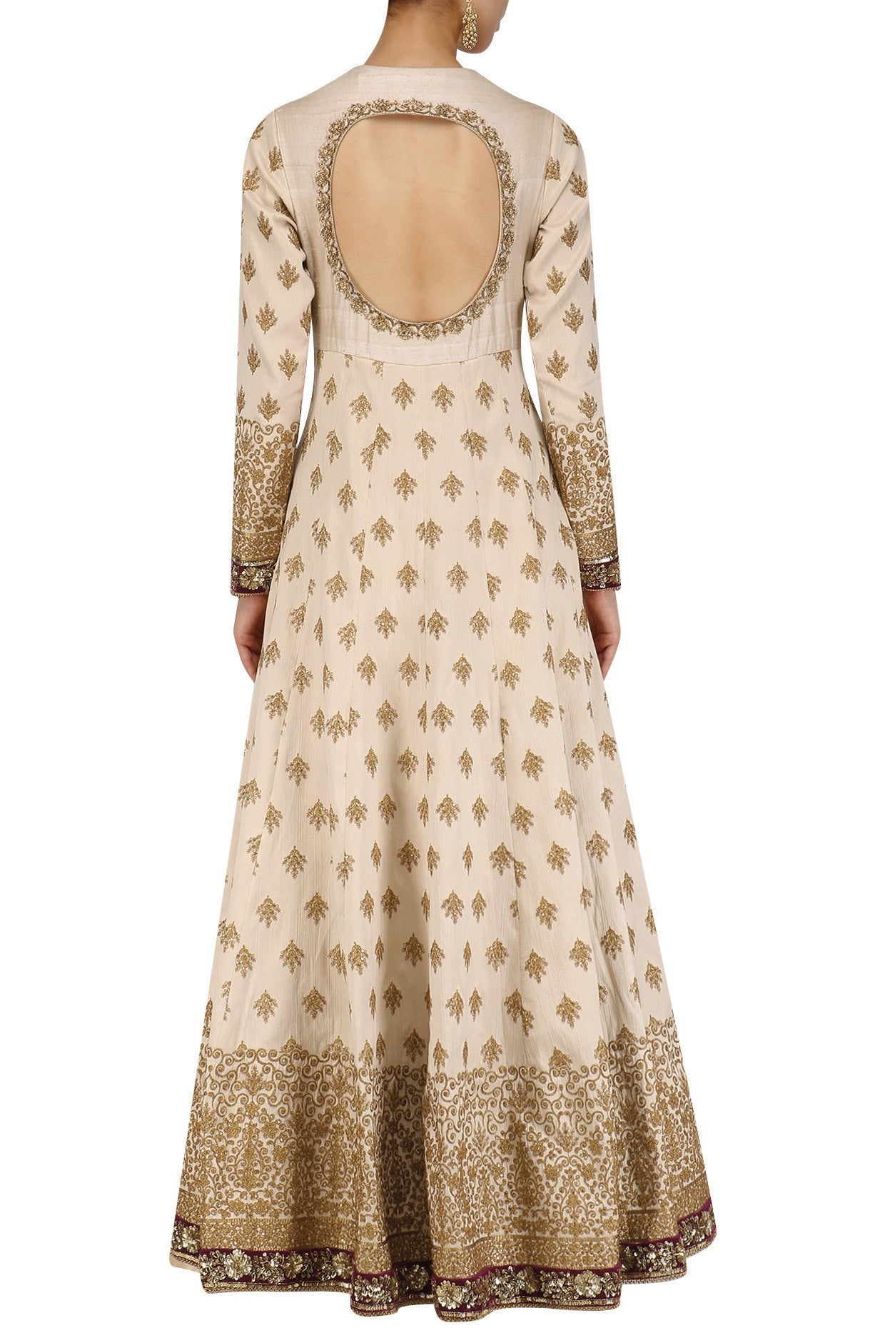 Offwhite Dupion Anarkali Rosepink Dupatta