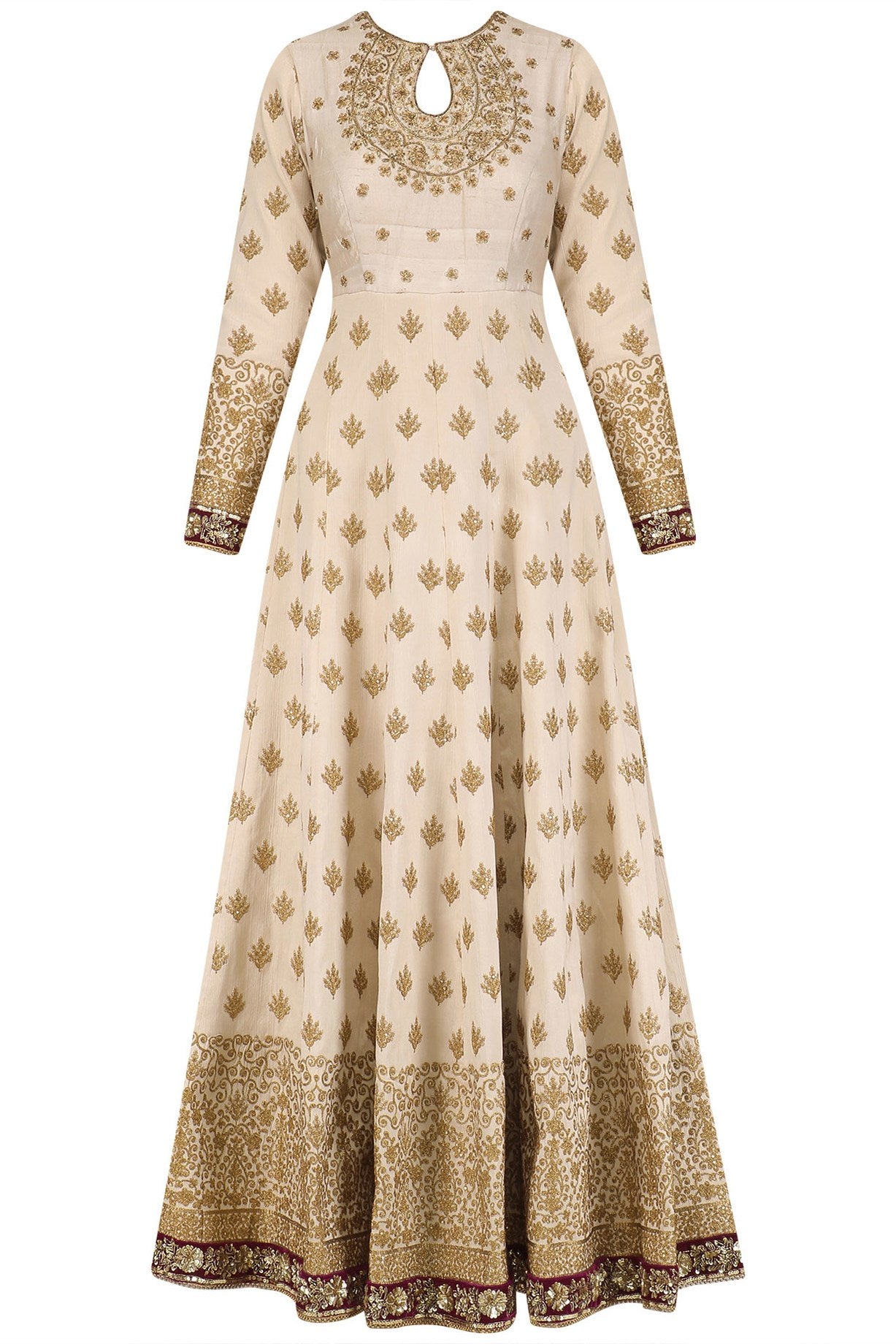 Offwhite Dupion Anarkali Rosepink Dupatta