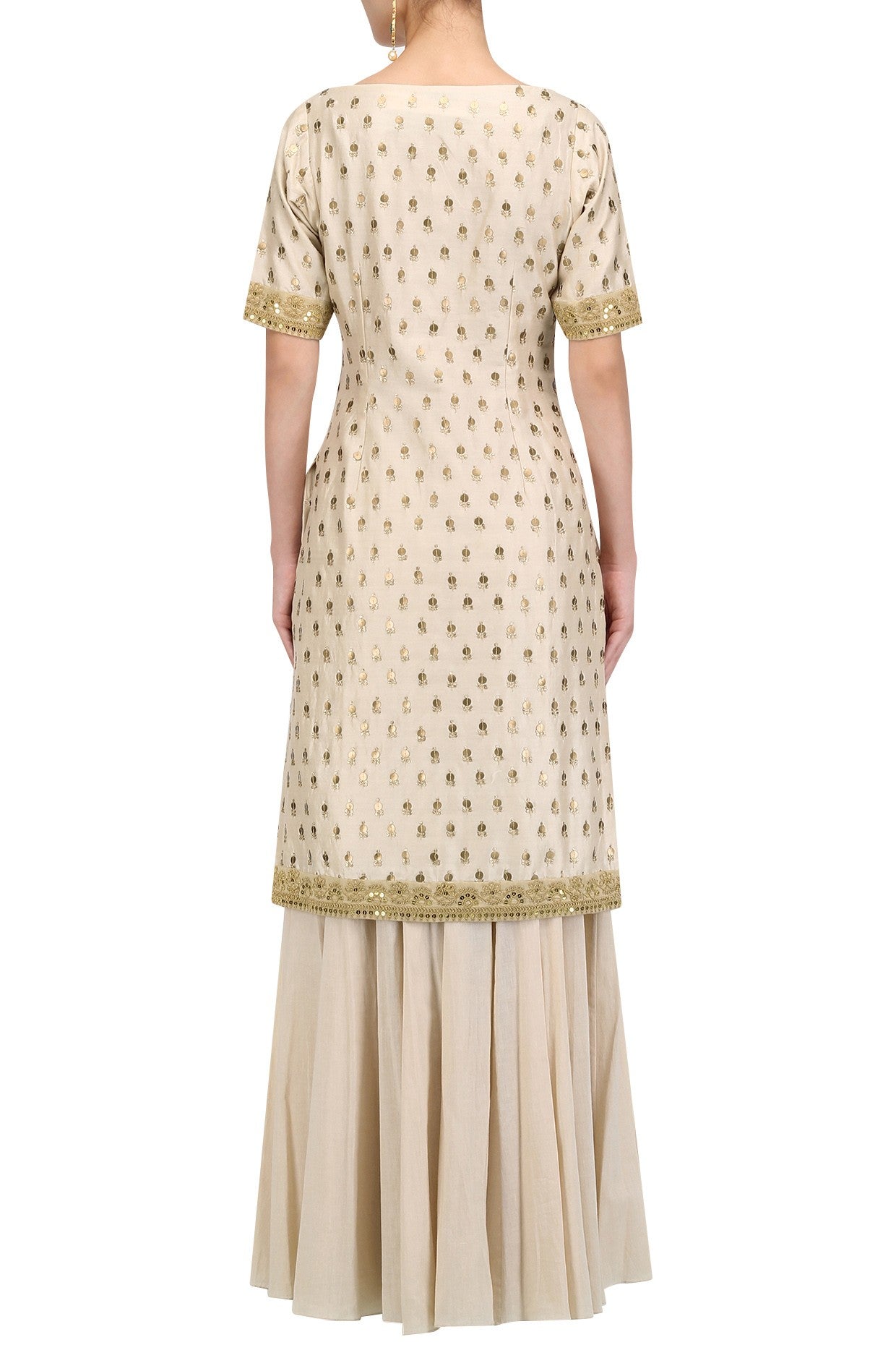 Offwhite Chanderi Kurta Sharara With Beige Net Dupatta