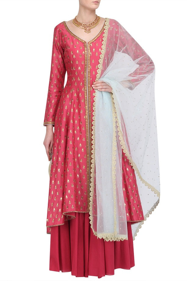 Pink Chanderi Kurta &amp; Sharara With Dupatta