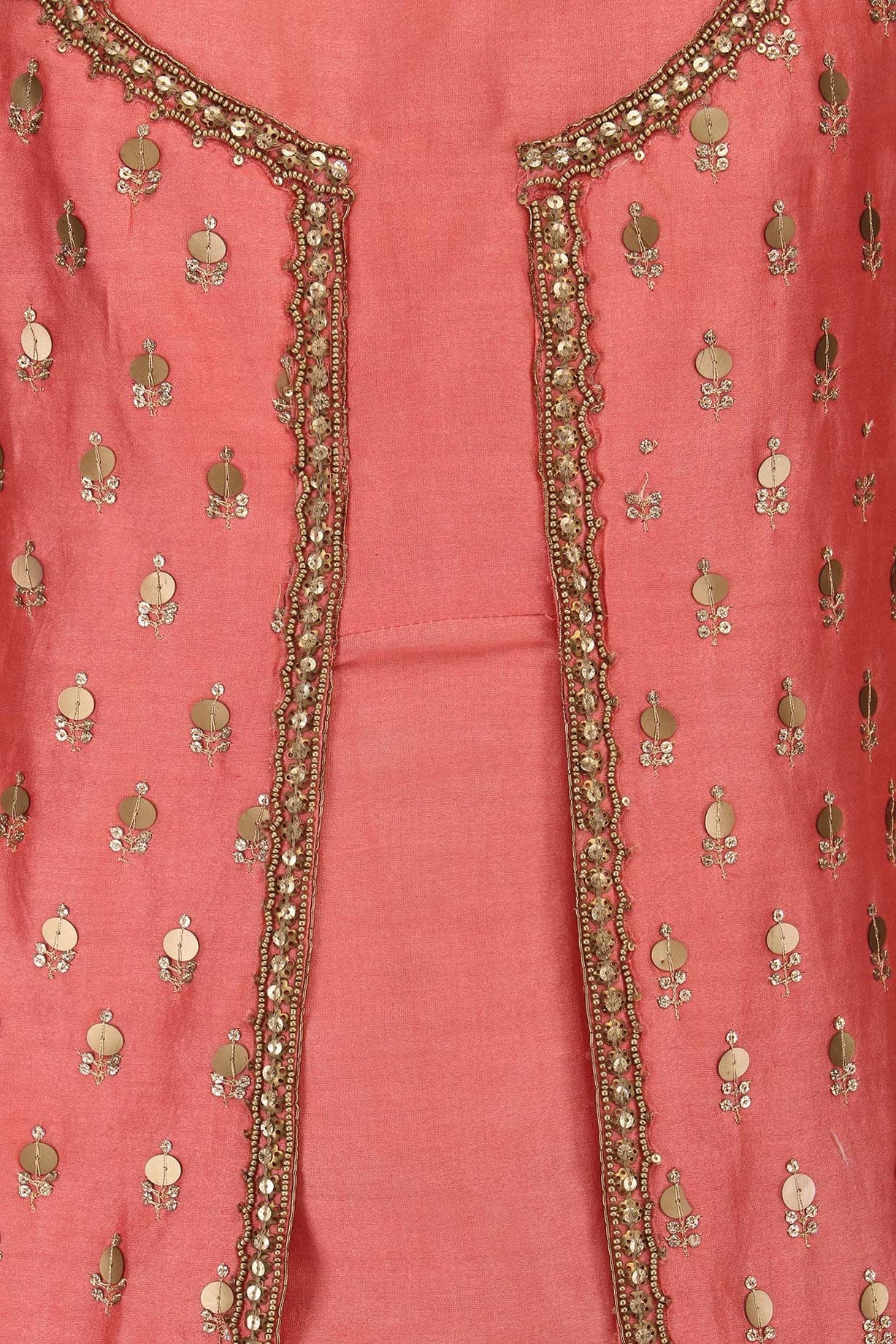 Peach Chanderi Kurta With Aqua Plazo &amp; Mint Dupatta