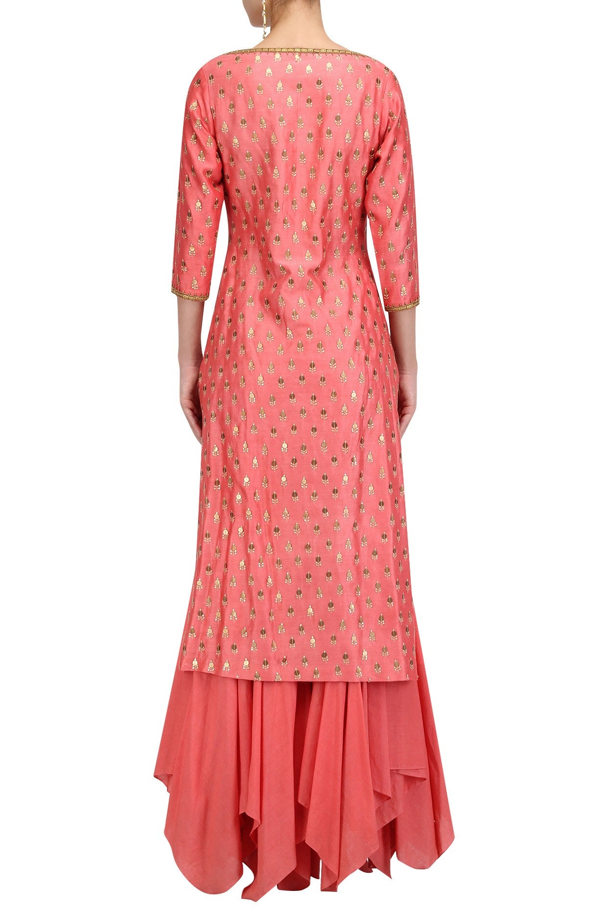 Peach Chanderi Kurta &amp; Gharara With Peach Net Dupatta