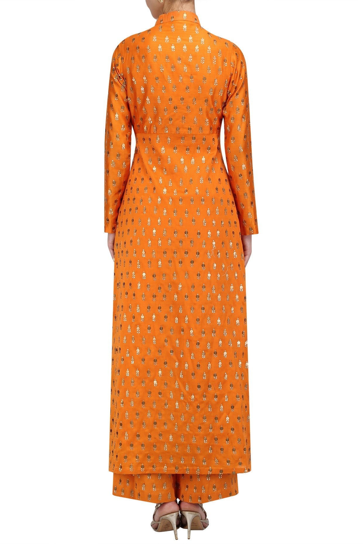 Orange Chanderi Kurta With Plazo &amp; Dupatta