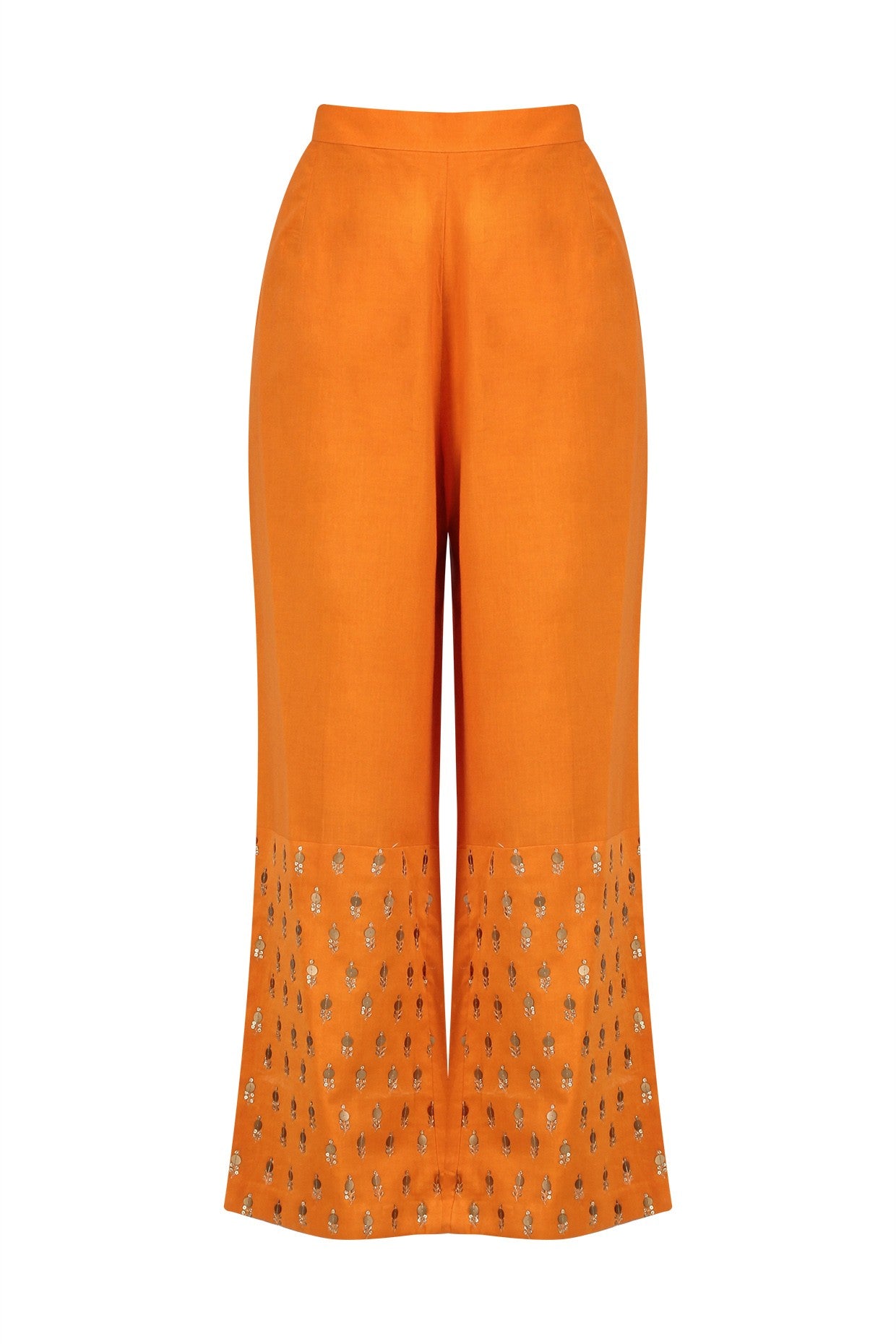 Orange Chanderi Kurta With Plazo &amp; Dupatta