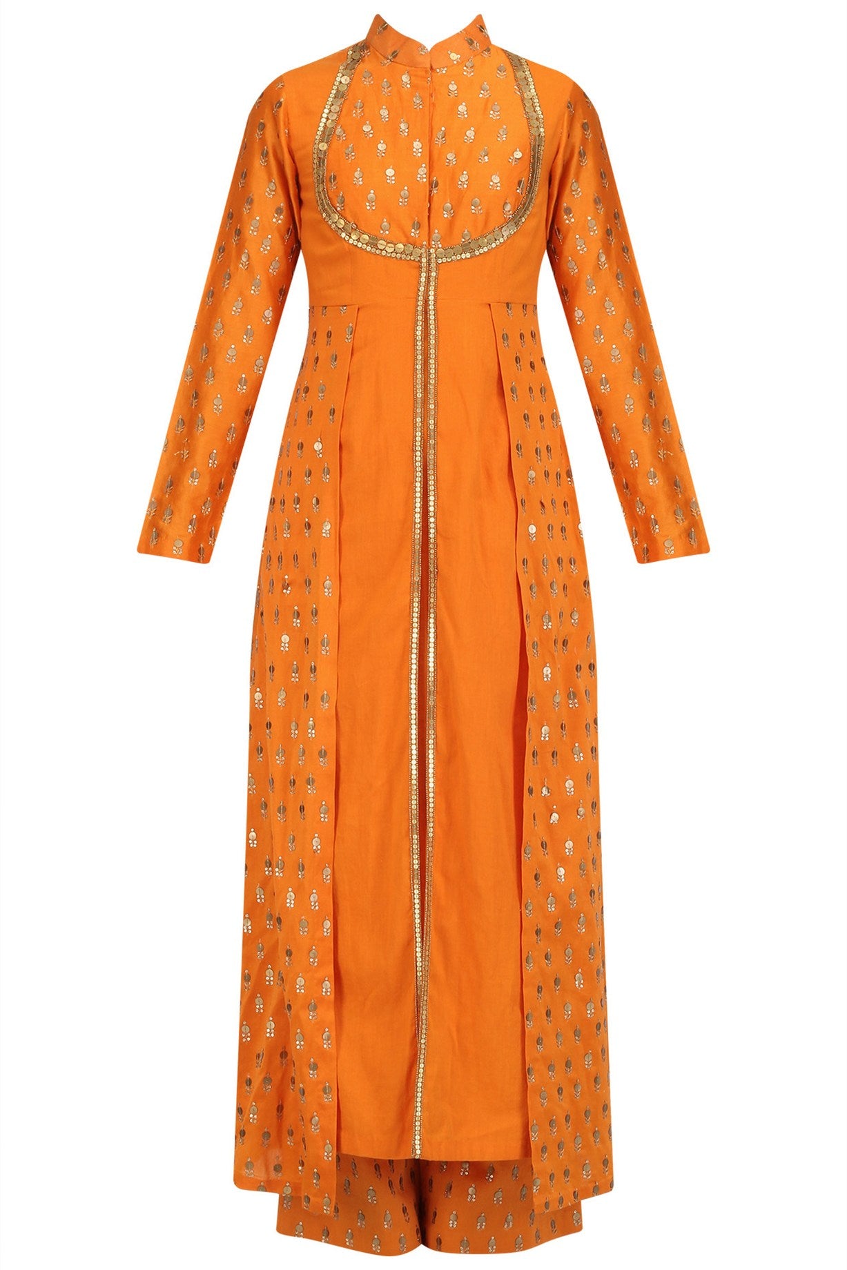 Orange Chanderi Kurta With Plazo &amp; Dupatta