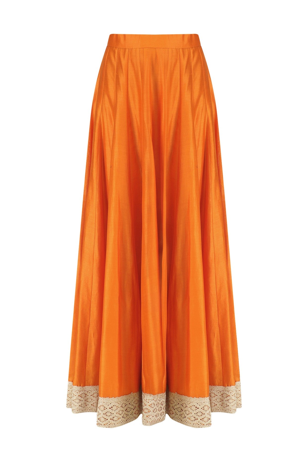 Orange Chanderi Peplum With Skirt &amp; Mint Net Dupatta