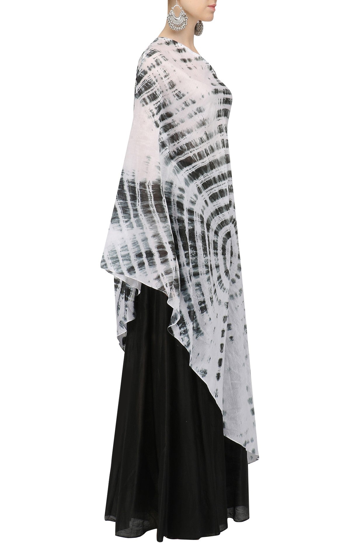 Black and White Sibori Top with Black Sharara