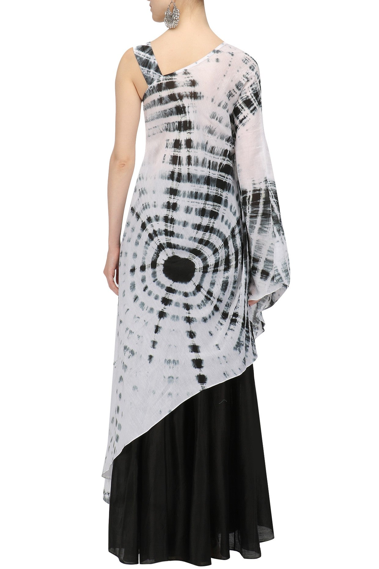 Black and White Sibori Top with Black Sharara